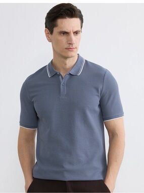 Men’s Slate Blue Short-Sleeve Polo with Contrast Trim